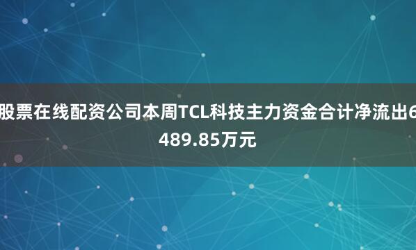 股票在线配资公司本周TCL科技主力资金合计净流出6489.85万元